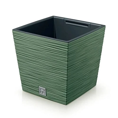 Imagen de Macetero color verde tierra, con depósito, colección FURU, de 24 x 23,5 cm, capacidad 7,5 L.