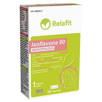 Imagen de Relafit Isoflavona 80 30 capsulas Laboratorios MS Suministro para 1 mes Tratamiento de la Menopausia Alivio sofocos e insomnio