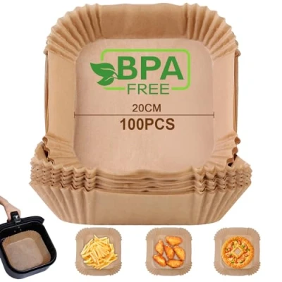 Imagen de AiQInu Papel Freidora Aire Cuadrado, 100 Piezas 20 24 cm Food Grade BPA free Pergamino Desechable, Horno de Aceite Antiadherente para 4.5 6L y Microondas