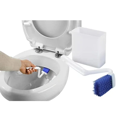 Imagen de Maximex Limpiador de reborde inodoro con caja, práctico cepillo angular para limpiar el inodoro, caja almacenamiento pared incluida, dimensiones (ancho x alto fondo): 4,5 23 9,2 cm