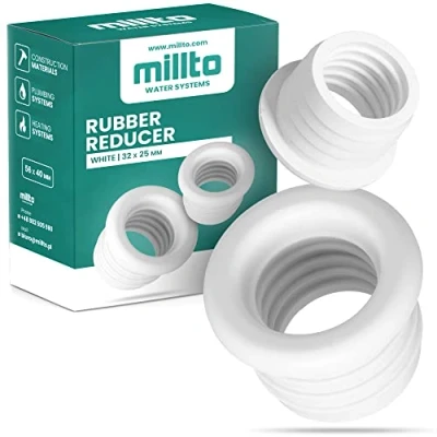 Imagen de Millto tubo reductor de goma, inserto drenaje, manguito adaptador junta (32 x 25 mm), color blanco