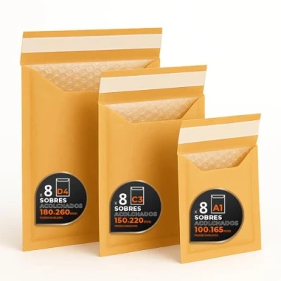 Imagen de Sobres Acolchados de Papel Burbuja Interior Polietileno, Color Marrón, Bolsas para Envíos con Capacidad Albergar Documentos Ofituria (20 Sobres, 100 x 165 mm)