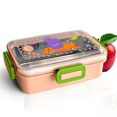 Imagen de Iris Barcelona Porta alimentos Infantil Lunchbox 530 mL Acero Inoxidable + Base Plástica Cierre Seguro, Sin BPA Apto para Microondas (APRICOT)