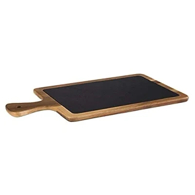 Imagen de tabla de servir APS, 2 piezas, 55 x 12 cm, madera rústica, cortar acacia, con tapa pizarra natural