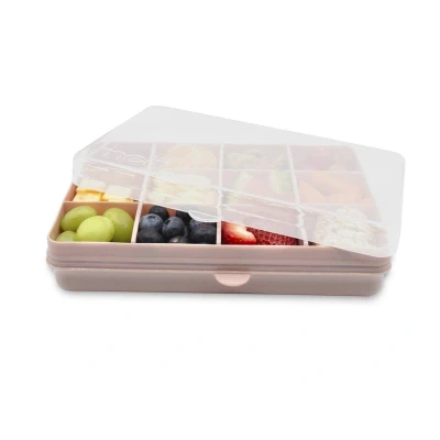 Imagen de melii Snackle Box Contenedor de aperitivos dividido, almacenamiento alimentos para niños, separadores extraíbles, artes y manualidades, cuentas, sin BPA, 12 compartimentos (rosa)