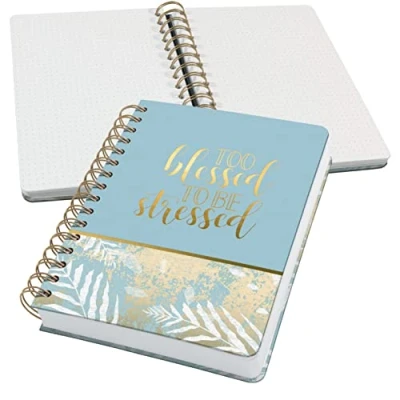 Imagen de SIGEL JN615 Jolie Libreta de espiral, Heavenly Leaves, cuadriculado con puntos (impresión Dot), 120 g/m², 16,8 x 21,5 cm, tapa dura, 240 páginas, azul claro, blanco, gold