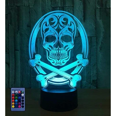Imagen de HPBN8 Ltd 3D Cráneo Ilusión Lámpara luz Nocturna 7/16 Colores Cambiantes Control Remoto USB de Suministro Energía Juguetes Decoración Regalo Cumpleaños Navidad