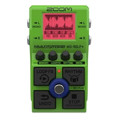 Imagen de Zoom MS 90LP+ pedal looper estéreo para guitarra, bajo y teclados 100 bucles 90 min por bucle máx. 13 horas de grabación 32 bit float capas, efectos patrones rítmicos verde