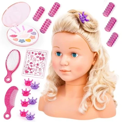 Imagen de Bayer Design 90005Ab, Busto Muñeca Peinar Super Model Comassessorios, Cabeza Para Maquillar, Cabello Rubio, 27Cm (90005C)