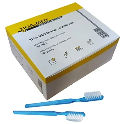 Imagen de TIGA Med Cepillo de dientes con pasta integrada (100 unidades), color azul