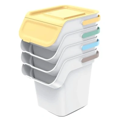 Imagen de Keden Kaddi Q Sistema de separación basura, 4 x 20 l, juego con filtro carbón activo, contenedor residuos tapa, reciclaje, cubo basura plástico (gris
