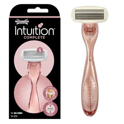 Imagen de Wilkinson Sword Intuition Complete Maquinilla Depilatoria de 5 Hojas Bidireccionales para Mujeres, Rosa, con Diseño Slim Apta Todas las Zonas y 1 Recambio Cuchilla