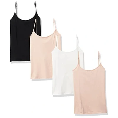 Imagen de Amazon Essentials Camisola de Ajuste Entallado Mujer, Pack 4, Beige/Blanco/Negro, XL