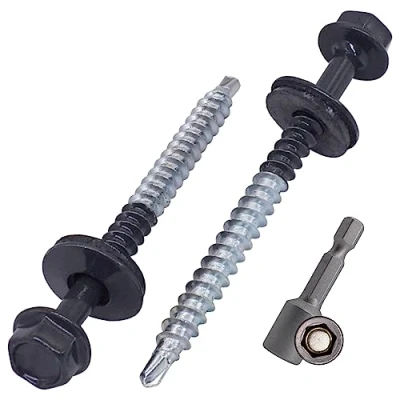Imagen de SKIR&#039;CO (10 uds) tornillos para techos pintados 4,8 x 60 mm cabeza hexagonal autoperforantes con arandelas de EPDM gris antracita, RAL 7016