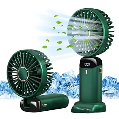 Imagen de Jsdoin Mini Ventilador de mano, Portátil USB, pequeño bolsillo 5 velocidades con base, escritorio plegable para la oficina, viaje (Azul Oscuro)