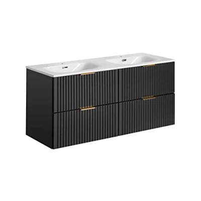 Imagen de PIASKI Mueble de Lavabo Doble 120 cm ADEL Black, con encimera o Empotrado, Negro,Muebles baño (con Doble)