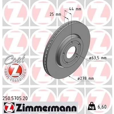 Imagen de ZIMMERMANN 250.5705.20 Disco de freno 278 25 5/5 5 108 ventilación interna revestido FORD: Puma SUV