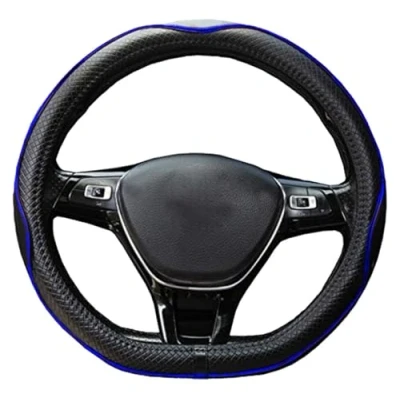 Imagen de Mayco Bell Funda para Volante de Parte Inferior Plana, Antideslizante, Segura, Suave, Transpirable, Duradera, Envolvente Completa, Agarre cómodo Piel Microfibra (Forma D, Negro Azul Oscuro)