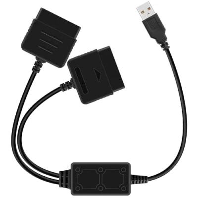 Imagen de OSTENT Dual USB Adaptador Cable Convertidor para Sony Playstation 1/2 PS One PSX Mando con Gamepad Joystick a PC Portátil, Color Negro