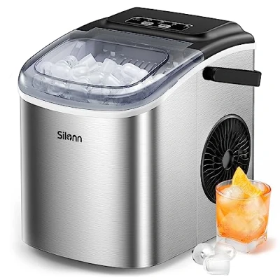 Imagen de Silonn máquina de cubitos hielo, hielo 9 listos en 6 minutos, 12 KG 24 horas, autolimpiante pequeña para cocina, oficina, bar y fiesta