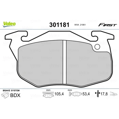 Imagen de VALEO 301181 Juego de pastillas freno FIRST Eje delantero excl. contacto avisador desgaste sin chapa antichirridos CITROËN: Saxo Hatchback