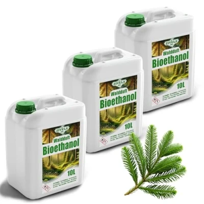 Imagen de Bioetanol 96,6% 30L Bio Alcohol Forest Aroma 3x10L para chimenea, chimenea de mesa, Bosque Combustión limpia, sin humo, llama viva y estable