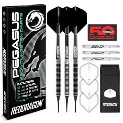 Imagen de RED DRAGON Pegasus Dardos de plástico 20g con Plumas Blanco, Eje Blanco