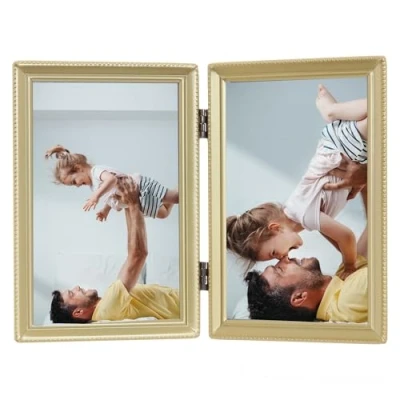Imagen de Lawrence Frames Diseño de borde cuentas, doble 4 x 6, oro satinado