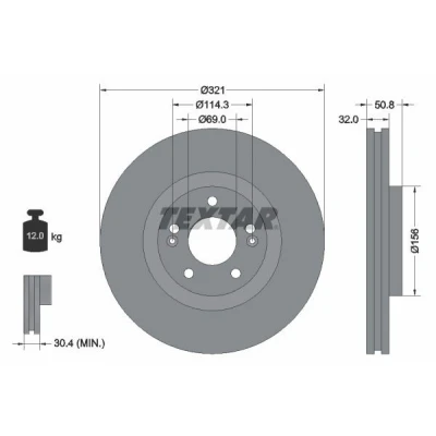 Imagen de TEXTAR 92221700 Disco de freno 321 32 05/07 114,3 ventilación interna sin perno sujeción rueda, buje rueda