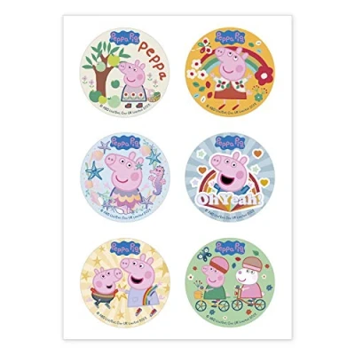 Imagen de Dekora 6 Mini Discos Comestibles de Peppa Pig para Cupcakes, Muffins o Galletas 5,8 cm