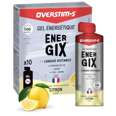 Imagen de OVERSTIM.s Gel Energix (x10) energético para deporte (ciclismo, correr) Energía de larga duración (Glucosa + Fructosa Maltodextrina) BCAA 100 kcal/Gel Limón