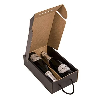Imagen de Only Boxes, Estuche para 2 botellas, Caja de cartón cava o champagne, color negro mate, 4 Unidades