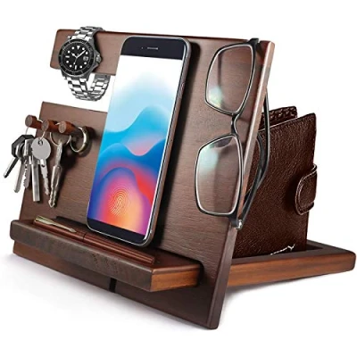 Imagen de Regalos para Hombres Madera Soporte de Carga teléfonos Llaves Carteras Relojes Organizador Hombre Cumpleanos dia del padre Regalo Papa San Valentin Mujer
