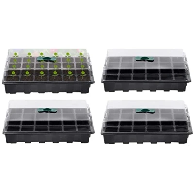 Imagen de KAHEIGN 4Pz Bandeja De Plántulas Plantas, 24 Celdas Plástico para Vivero Propagadores Semillas Flores con Ventilaciones Ajustables (con Tapas Y Bases)