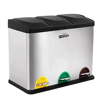 Imagen de Cubo de reciclaje ecológico 45 litros 3 compartimentos, basura / cubos reciclaje, Gran Capacidad, para Papel, Vidrio y Plástico, Id