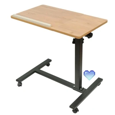 Imagen de HUOLE Mesa Auxiliar en Forma de C Ajustable Altura Centro versátil, para portátil y mesita Noche con Ruedas, Tablero madera 60 * 34,5 58 90cm (Color Madera)