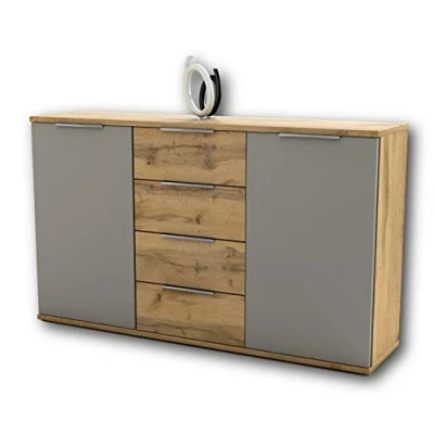 Imagen de Stella Trading Capri Cómoda con acabado en roble silvestre, blanco, mueble contemporáneo y sofisticado cierre suave para tu dormitorio, 150 x 90 38 cm (ancho/alto/profundo)