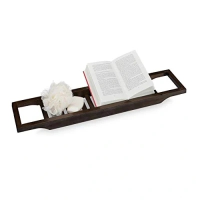 Imagen de Relaxdays Bandeja Bañera de Bambú, 70 cm Ancho, Tabla Baño para Colgar, Repisa Accesorios Higiene, Marrón Oscuro