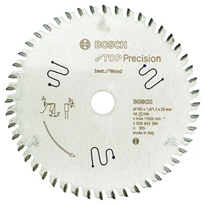 Imagen de Bosch Profesional Top Precision Best for Wood Hoja de sierra circular para madera, Accesorios, 48 Dientes, 165 x 20 1,8 mm