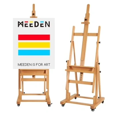 Imagen de ATWORTH: caballete de madera haya resistente, ajustable, bastidor en H, estudio con ruedas, capacidad para lienzo hasta 82 cm