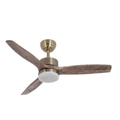 Imagen de Abrila Ventilador DC TORINO Color Cuero con tres Aspas Desplegables en Roble 6 Velocidades Ajustables 3 Temperaturas de Luz Mando a Distancia Incluido