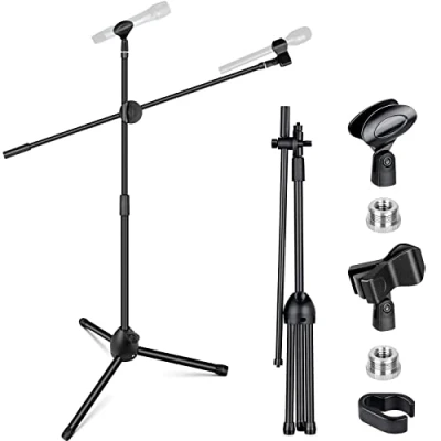 Imagen de CAHAYA Trípode Boom Hoja Soporte de Micrófono Universal Metal Mic Stand, para Rendimiento Canto Discurso Boda Escenario y al aire libre CY0318