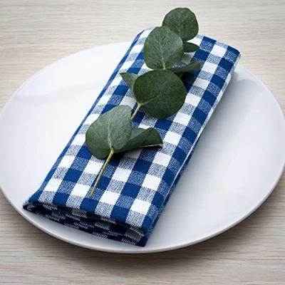 Imagen de Servilletas FILU, 100 % algodón, azul oscuro / blanco, 8 unidades