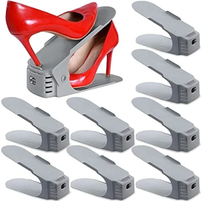 Imagen de SaiXuan Set de 10pcs Organizadores Zapatos, Soporte Calzado Altura Ajustable, Zapatero Simple, Adecuada para Mujeres y Hombres, Ahorra Espacio (Gris)