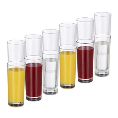 Imagen de Relaxdays Set de 12 vasos largos, Cristalería para cócteles, Cilíndricos, 300ml, Apto lavavajillas, Transparente