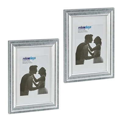 Imagen de Relaxdays Marcos Fotos, Pack de 2, 20x30 cm, Look Retro, Horizontal o Vertical, Pared Sobremesa, Paspartús, Plateado
