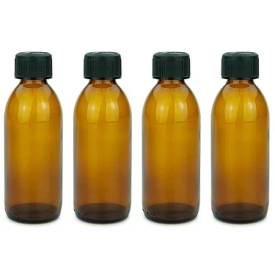 Imagen de mikken 4 botellas de cristal marrón 200 ml con tapón rosca.