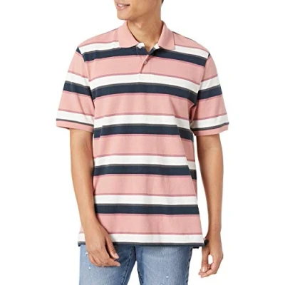 Imagen de Amazon Essentials Polo en piqué de algodón con Corte Regular (Disponible Talla Grandes y Largos Especiales) Hombre, Rosa Rayas, XS