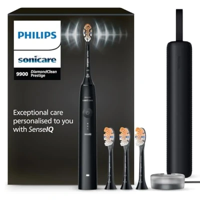 Imagen de Philips Sonicare DiamondClean 9900 Prestige cepillo dental eléctrico, con SenseIQ y app, 5 modos, 3 intensidades, estuche de viaje cargador, Negro, modelo HX9992/43, 4 Cabezales