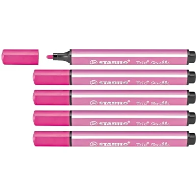 Imagen de Rotulador escolar ergonómico triangular con sistema de amortiguación en la punta STABILO Trio Scribbi Caja 5 unidades Color rosa